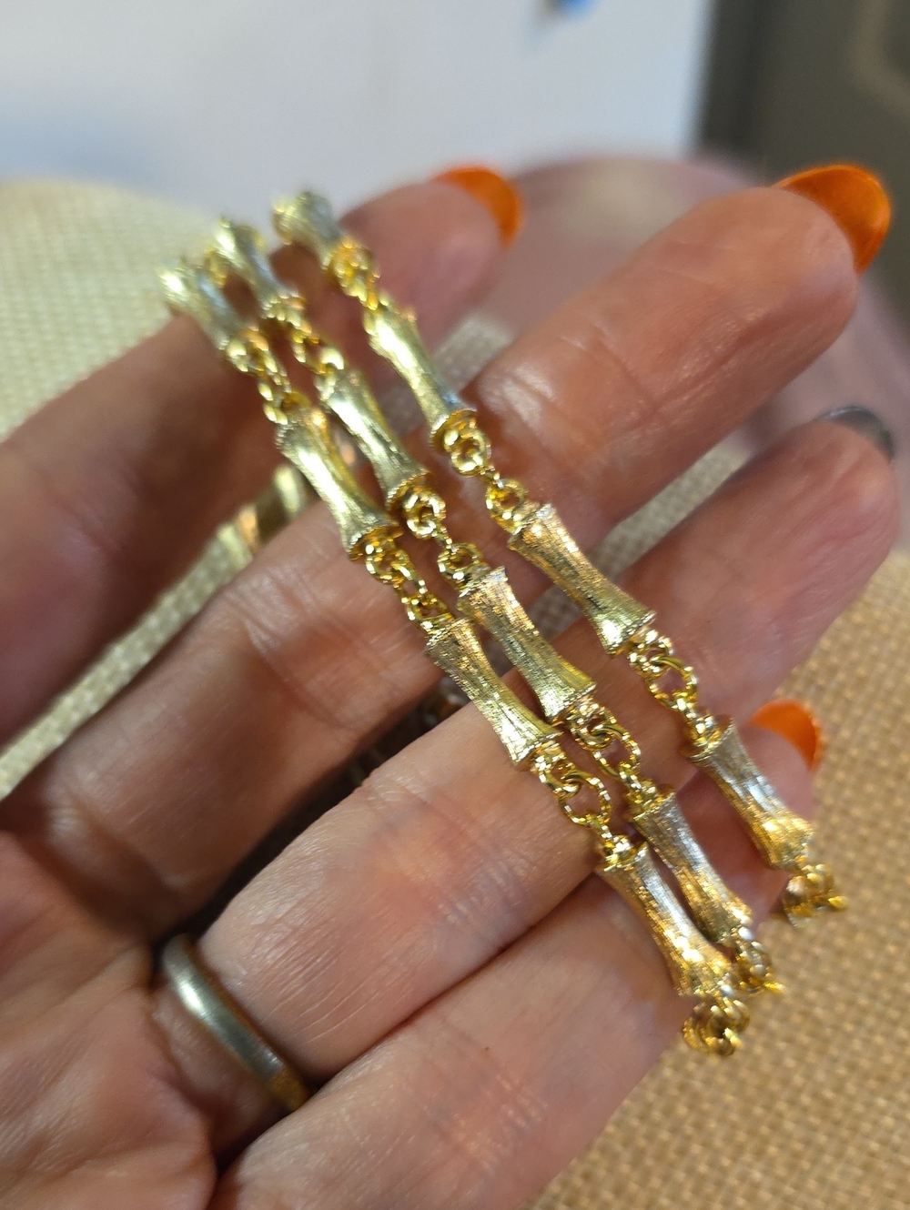 Vintage Napier Gold Tone Multi-Strand Bamboo Link Bracelet 6.5" - 7"